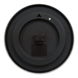 Back image of the 404-3041D 16-inch Ellwood Wall Clock, showing the battery compartment, the quartz movement, and the hanging hole.