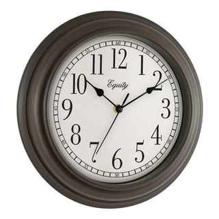 Right-facing image of the 20898 Cora 12-inch Wall Clock featuring a classic dial, black numbers, seconds indicator ring, and an oil-rubbed bronze frame