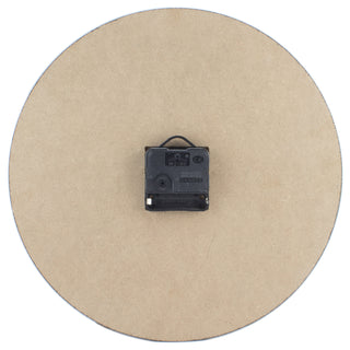 Back image of the 404-2631F 12-inch Flag Wall Clock showing the battery compartment, the quartz movement, and the hanging hole.