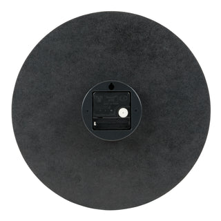 Back image of the 404-2631T 12-inch Teatime Wall Clock showing the battery compartment, the quartz movement, and the hanging hole.