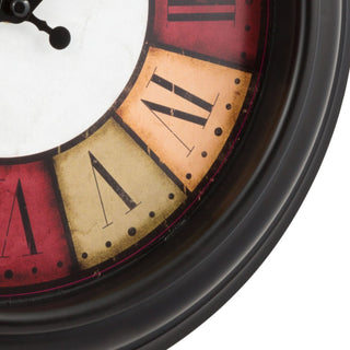 Frame close-up imageof the  404-3030A 12-inch Gatherings Wall Clock featuring a segmented multi-color dial with Roman numerals.