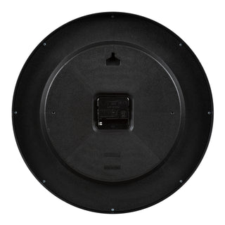Back image of the 404-3036B 14-inch Ellis Wall Clock showing the battery compartment, quartz movement, and the hanging hole.