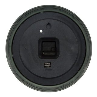 Back image of the 404-3036G 14-inch Sagebrook Wall Clock showing the battery compartment, quartz movement, and the hanging hole.