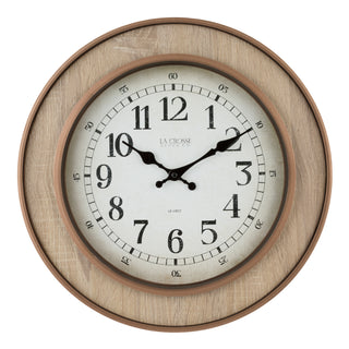 A round wall clock with a light wood grain outer frame, a copper-toned inner rim, and a white clock face featuring black Arabic numerals and hands. The brand name 'LA CROISE' is visible on the face.