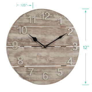 404-3430W Wooden wall clock with measurements on a white background