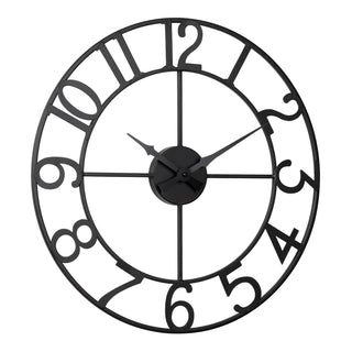 Right-facing image of the 404-3451A 20-inch Metal Tower Wall Clock - Arabic. This skeleton tower clock features Arabic numbers, hour and minute hands all constructed in metal.