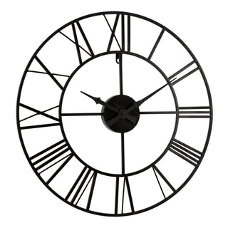 Right-facing image of the 404-3451 20-inch Metal Tower Wall Clock - Roman Numerals, the clock features an open-face cutout design, Roman numerals, metal hands, and metal skeleton framing.