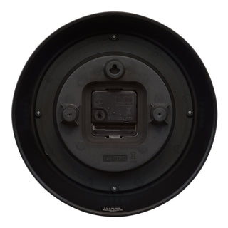 Back image of the 404-3624W 9.5-inch Diner Clock – White, showing the battery compartment, the quartz movement, and the hanging hole.