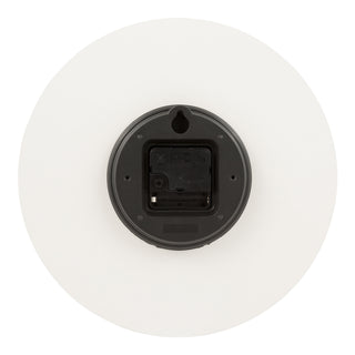 Image of the back of the 404-3630B 12-inch Sierra Wood Wall Clock – White, showing the quartz movement and the battery compartment.