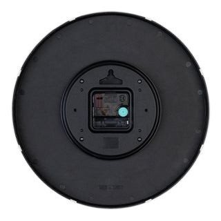 Back image of the 404-3831G 12-inch Paxton Wall Clock - Green, with Silent Sweep, showing the battery compartment, the quartz movement, and the hanging hole.