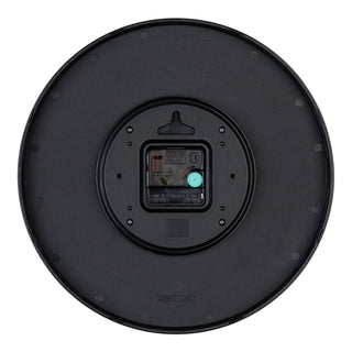 Back image of the 404-3831SP 12-inch Paxton Wall Clock - Speckled, with Silent Sweep, showing the battery compartment, the quartz movement, and the hanging hole.