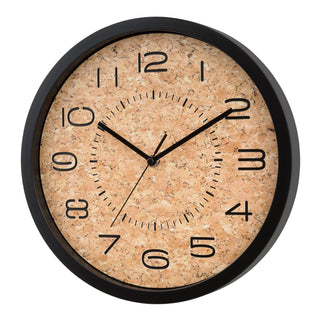 Left facing image of the 12-inch 404-3832 Felix Cork Wall Clock with laser cut numbers and time markings with black hour, minute, and second hands