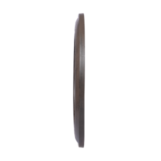 404-4292 A round wall clock with a dark brown wood grain finish, shown from a side profile view against a solid white background.