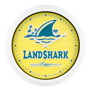 433-3841LS Landshark Lager wall clock with yellow face and shark logo