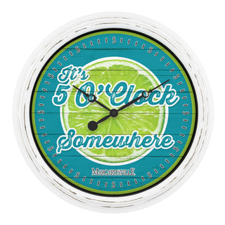 433-3841MV2 Wall clock with lime graphic and text 'It's 5 O'Clock Somewhere' on a white background