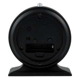 617-3014 The back view of a black circular electronic device, likely a speaker or receiver, mounted on a matching black base, shown against a plain white background.